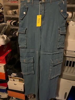 Daisy Woman Denim-Look Cargo Pants in Faded Blue